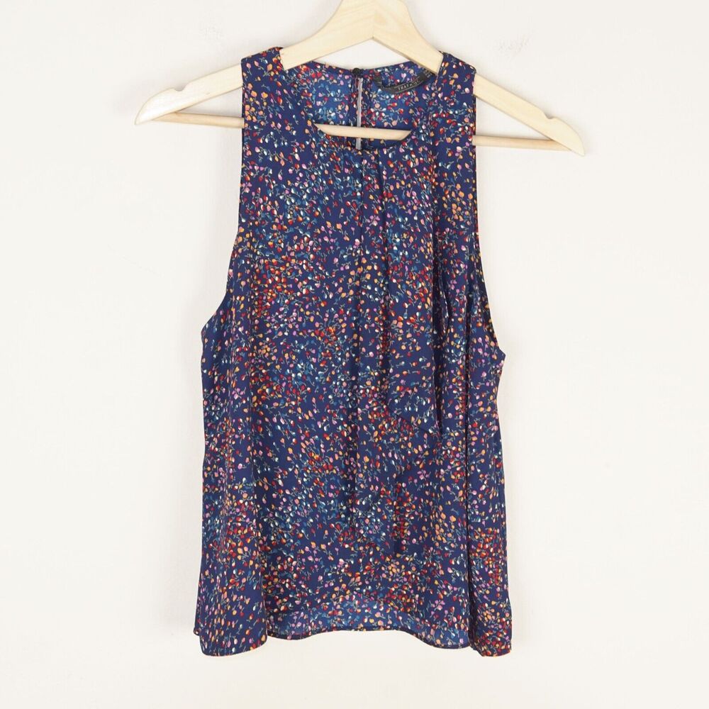 Zara Sleeveless Floral Pleated Drape Front Top Womens Sz M
